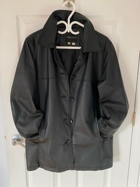 Women's Black Leather Button-Front Jacket